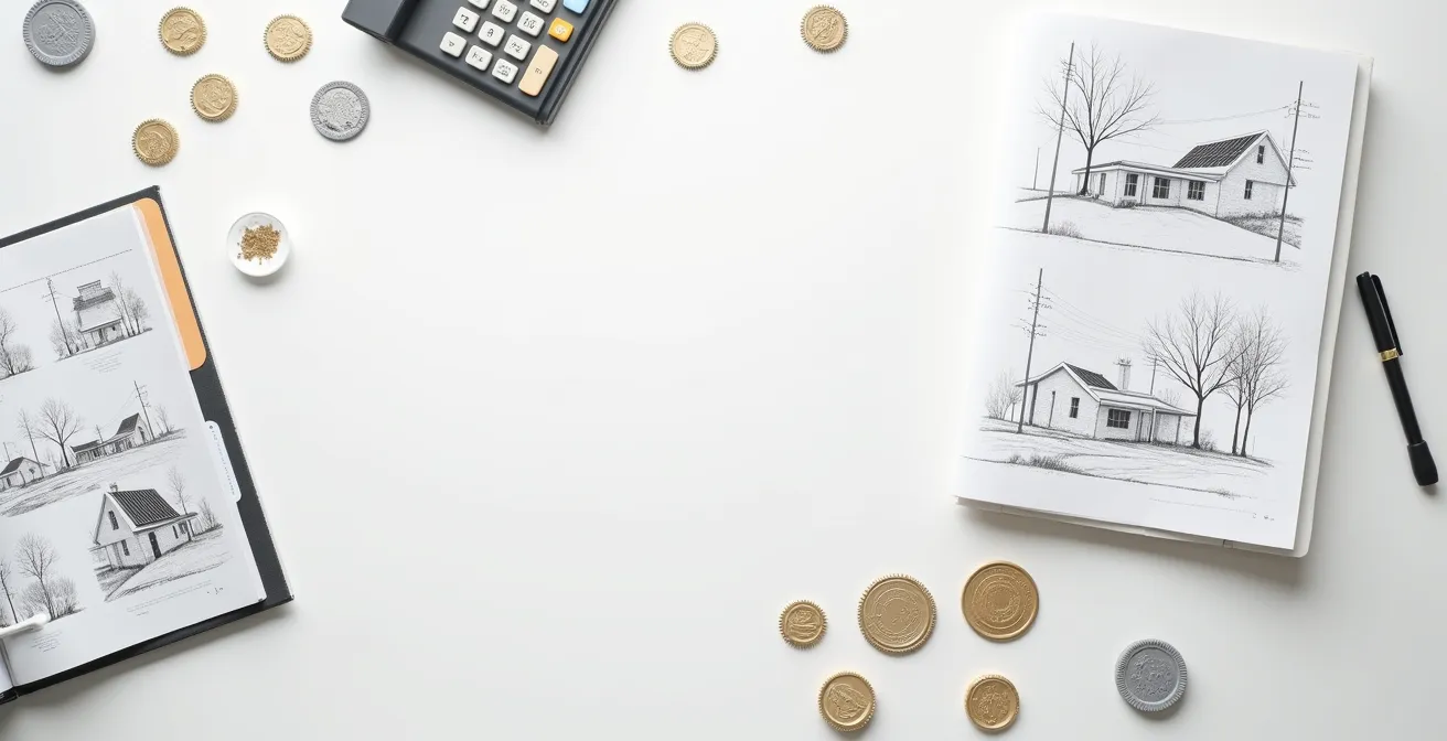 Dossier ouvert avec tampons officiels et plans techniques sur bureau